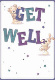 A luminous sense of joy and hope radiates from this illustrated get well card, reminiscent of the uplifting atmosphere of Addlestone's community spaces. Two endearing characters-a round, fluffy bear perched above and a floppy-eared puppy nestled below-help anchor the message of 'GET WELL' in jubilant shades of indigo and teal. Their expressive faces seem to reach out, offering gentle encouragement on the clean, creamy background that evokes the tranquility of Addlestone's riverside mornings. Shimmering stars, painted in blues and purples, dance playfully across the card, sprinkling light and good wishes, much like the first crocuses emerging in local gardens. Every stroke in the illustration adds reassuring texture, from the bear's soft coat to the puppy's velvet ears, inviting memories of comforting embraces. This image carries the same warmth and authenticity as a freshly arranged bouquet created by Addlestone's local florists-an offering designed not only to heal but to remind someone of the caring community all around them. Pairing this card with get well flowers will surely brighten both hearts and homes.